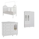 Ver imagem 4 de Quarto de Bebê Berço 3 em 1 com Capitonê, Cômoda e Guarda Roupa MDF Maya Provençal Yescasa Branco