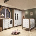 Ver imagem 1 de Quarto de Bebê com Guarda Roupa Cômoda com Janelas e Berço com Capitonê Maya Provençal 100% Mdf