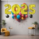 Ver imagem 2 de Kit Final de Ano Metalizados com Balões 2025 40cm, Lança Confete e Cortina Silverfestas
