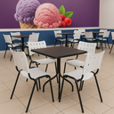 Ver imagem 1 de Jogo Mesa 70x70 Preta para Sorveterias e Restaurantes com 4 Cadeiras Iso Branca