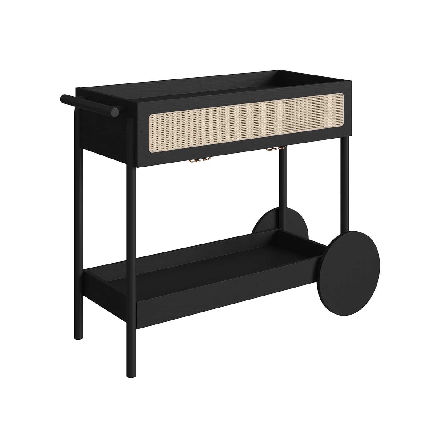 Carrinho Bar 1 Gaveta 112cm C/ Porta Taças Palhinha Pé Madeira Oslo Artesano | Nero - Nero/preto - 2