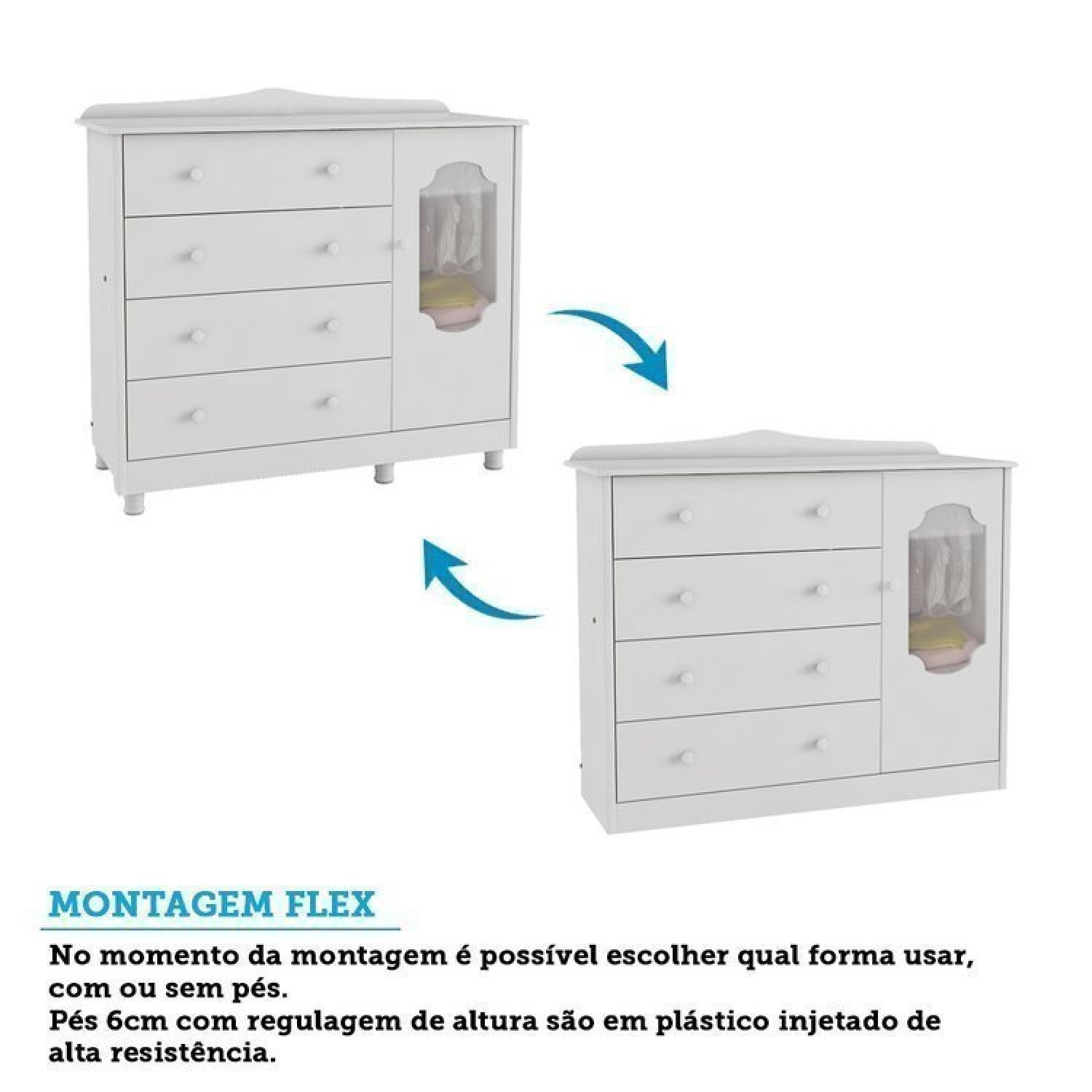 Quarto de Bebê com Cômoda 1 Porta com Janela e Berço com Capitonê Maya Provençal 100% Mdf - 7