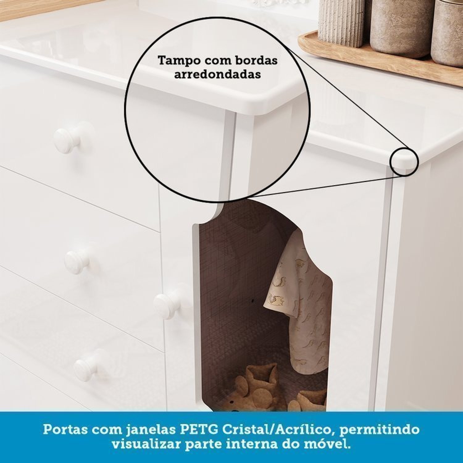 Quarto de Bebê com Cômoda 1 Porta com Janela e Berço com Capitonê Maya Provençal 100% Mdf - 15