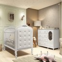 Ver imagem 1 de Quarto de Bebê com Berço 3 em 1 com Capitonê e Cômoda 100% MDF Maya Provençal Yescasa Branco/Brilho