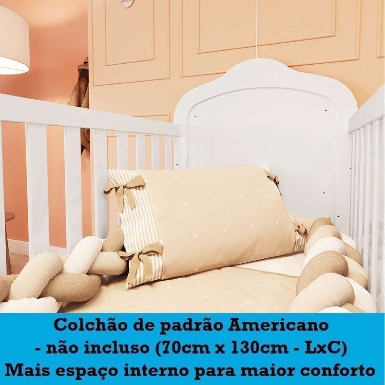 Quarto de Bebê com Cômoda 1 Porta com Janela e Berço com Capitonê Maya Provençal 100% Mdf - 10