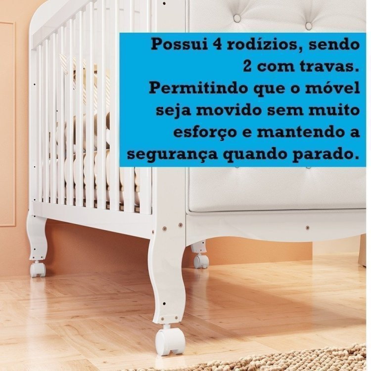 Quarto de Bebê com Cômoda 1 Porta com Janela e Berço com Capitonê Maya Provençal 100% Mdf - 11