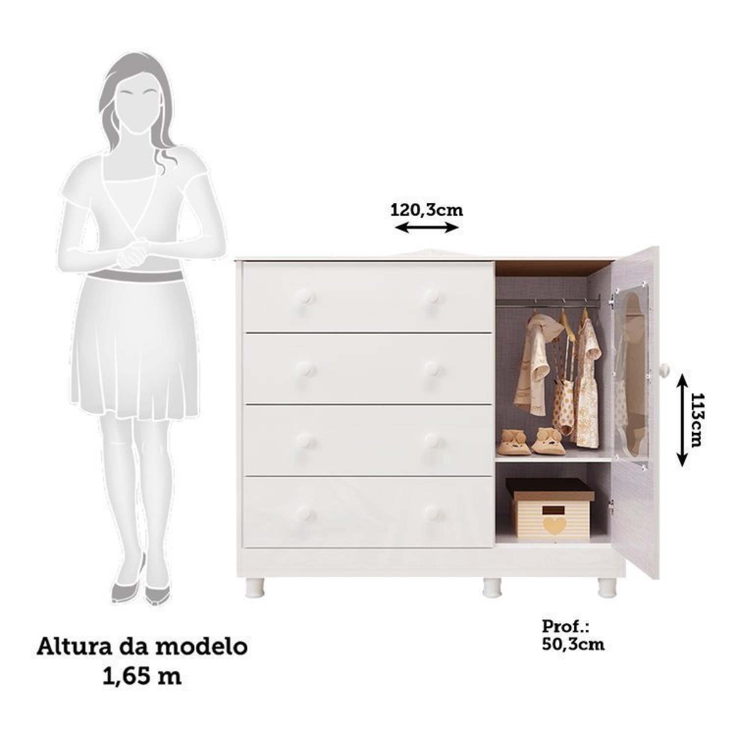 Quarto de Bebê com Cômoda 1 Porta com Janela e Berço com Capitonê Maya Provençal 100% Mdf - 5