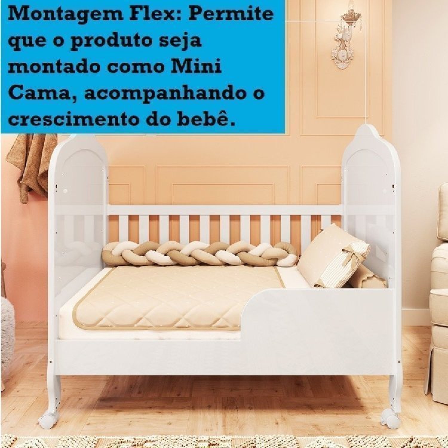 Quarto de Bebê com Cômoda 1 Porta com Janela e Berço com Capitonê Maya Provençal 100% Mdf - 12