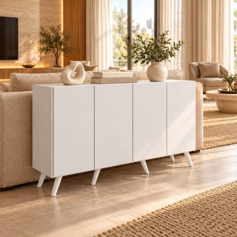 Aparador Buffet com 4 Portas Retrô 123cm Multimóveis MP1910 Branco