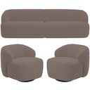 Ver imagem 1 de Sofá 3 Lugares Curvo Orgânico com 02 Poltronas para Sala Living 250cm Barolo L06 Veludo Marrom - Lya