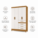 Ver imagem 2 de Guarda-Roupa de Solteiro Sobral 4 Portas 4 Gavetas Freijó Off White Moval