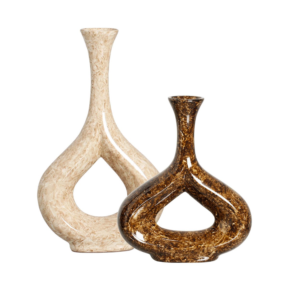 Vasos Decorativos de Cerâmica Garrafa Marsala Bege e Marrom Petra Joelma Decorações - 3