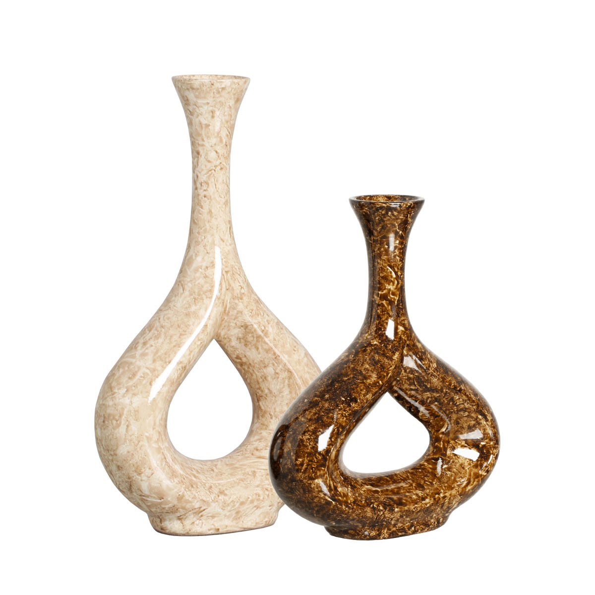 Vasos Decorativos de Cerâmica Garrafa Marsala Bege e Marrom Petra Joelma Decorações - 1