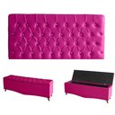 Ver imagem 1 de Kit Estrela Cabeceira de Cama Painel e Calçadeira Baú Botão Cristal King 195 Cm Suede Rosa Pink