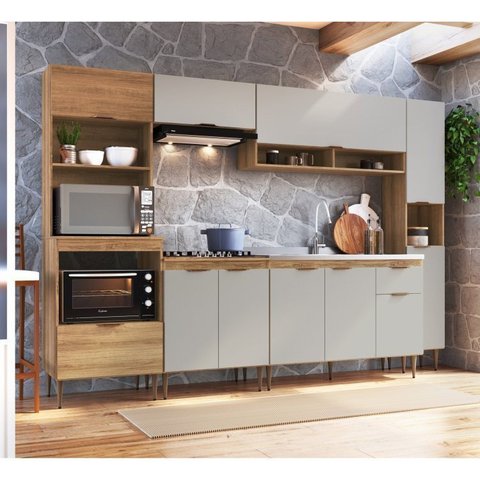 Cozinha Completa Modulada 6 Peças com Torre Quente para 2 Fornos e Paneleiro Veneza Modulada Bege/Mel/Arenas