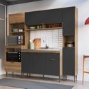 Ver imagem 1 de Cozinha Completa Modulada 4 Peças com Torre Quente para 2 Fornos e Paneleiro Veneza Modulada Cinza/Mel/Grafite