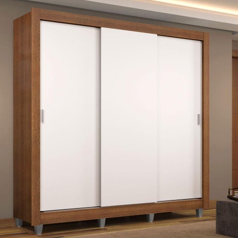 Guarda Roupa Casal Madesa Mônaco 3 Portas de Correr com Pés - Rustic/branco