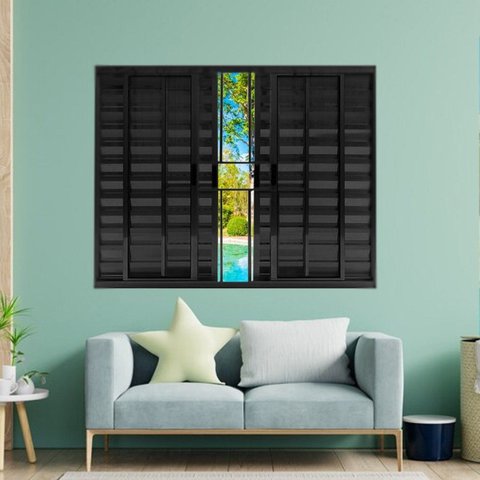 Janela Veneziana de Alumínio 6 Folhas 100 x 200cm Modular com Grade Esquadrias Bergamo Preto