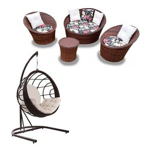 Conjunto Orbit Bahama Preto + Balanço São José Duna Cru com Suporte para Área Externa Jardim