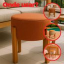 Ver imagem 3 de Puff Banqueta Redondo Zoe Linho Terracota Decorativo Base de Madeira - Arkell