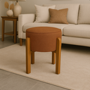 Ver imagem 1 de Puff Banqueta Redondo Zoe Linho Terracota Decorativo Base de Madeira - Arkell