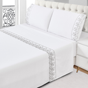 Ver imagem 1 de Lençol de Casal Bordado Ingles Toque de Seda 4 Peças - Branco/cinza