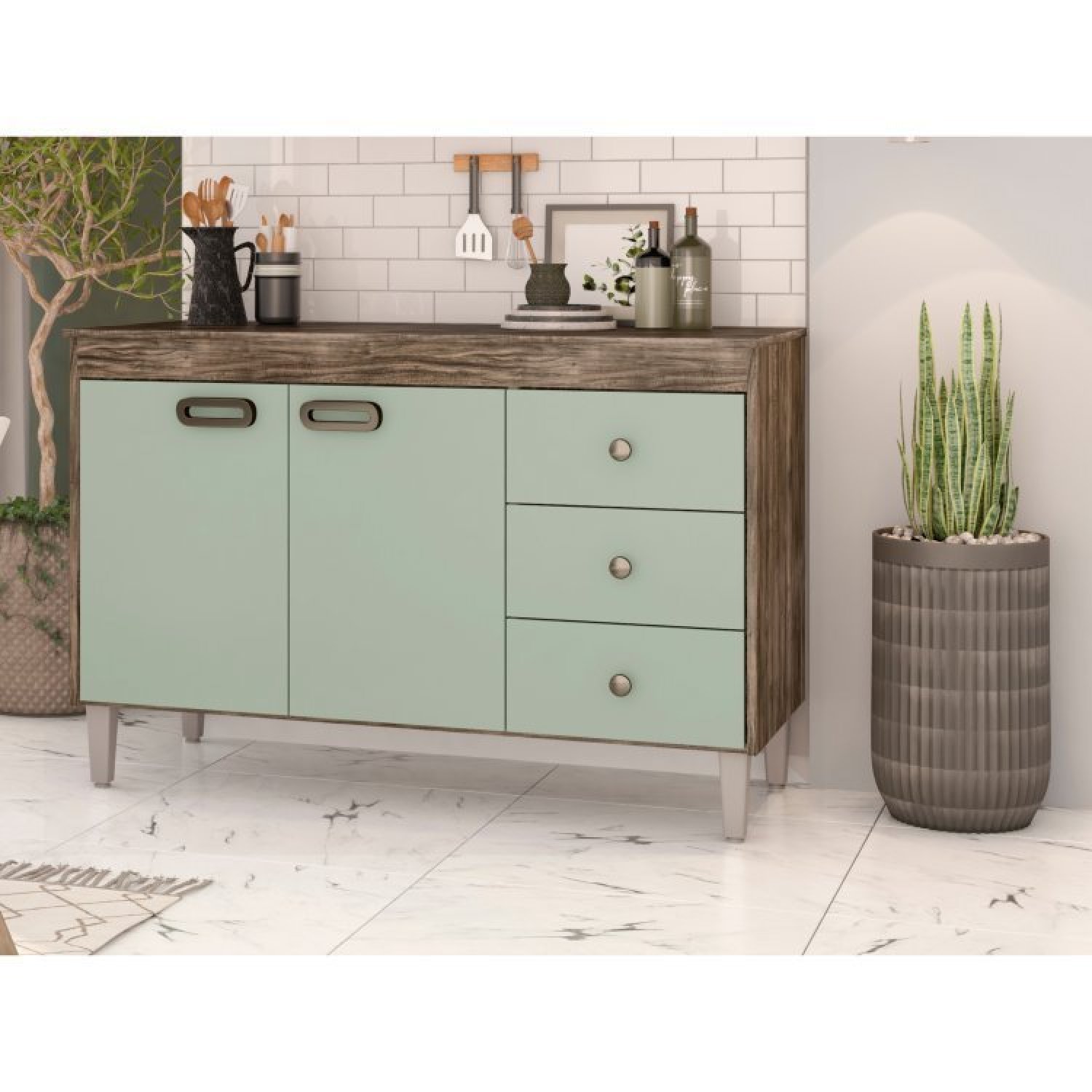 Cozinha Moderna e Compacta Armário Aéreo e Galpão 120cm Bréscia - 9