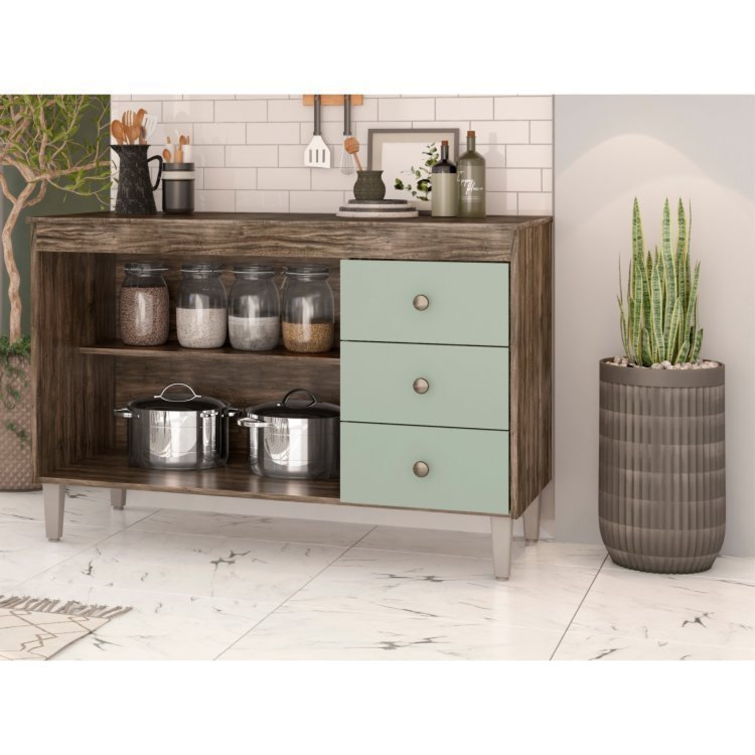 Cozinha Moderna e Compacta Armário Aéreo e Galpão 120cm Bréscia - 10