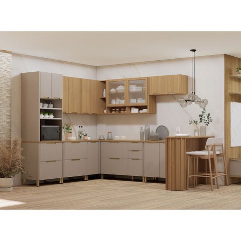 Cozinha Modulada Completa de Canto 10 Peças com Tampo 100 Mdf Lumina Luciane Móveis
