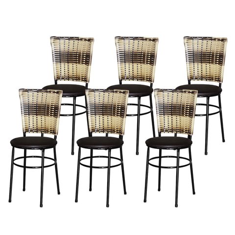 6 Cadeiras para Mesa Preta Hawai Cappuccino Premium:marrom