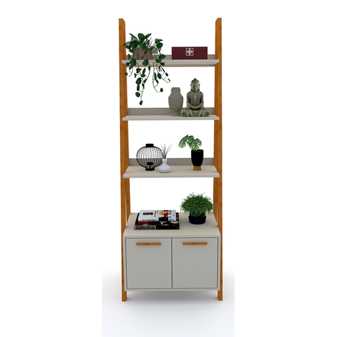 Estante Kisi Prateleiras Armário Mdf Nude e Madeira 180x65x45 Donna 0205epa02