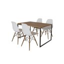 Ver imagem 2 de Mesa Industrial Base de Ferro Preto Tampo 137x90 Amêndoa 4 Cadeiras Eames Madeira Assento Branco
