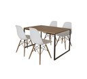 Ver imagem 2 de Mesa Industrial Base de Ferro Preto Tampo 137x90 Amêndoa 4 Cadeiras Eames Madeira Assento Branco