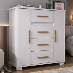 Cômoda 2 Portas 4 Gavetas Branco Fosco Kyra - 1 Cômoda 2 Portas 4 Gavetas Branco Fosco Kyra - 1