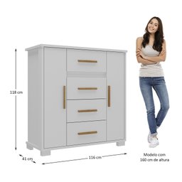 Cômoda 2 Portas 4 Gavetas Branco Fosco Kyra - 5 Cômoda 2 Portas 4 Gavetas Branco Fosco Kyra - 5