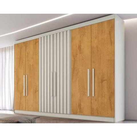 Guarda Roupa 6 Portas Potente C/6 Gavetas e C/ 2 Ripadas Off White/peroba - Europa