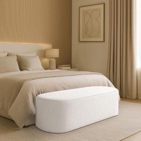 Puff Recamier Paris 195 Cm Estofado para Quarto King Boucle Premium - Clique Chique