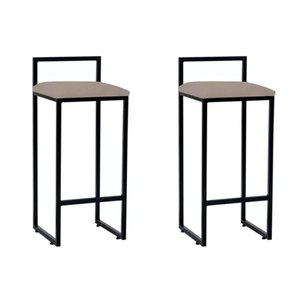 Kit 2 Banquetas Altas Bistô Bar em Aço Preto Assento Suede Bege