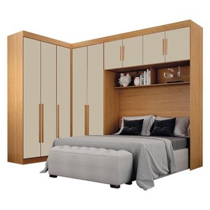 Quarto de Casal Modulado 9 Portas Orion Cinamomo Off White – Leifer Móveis
