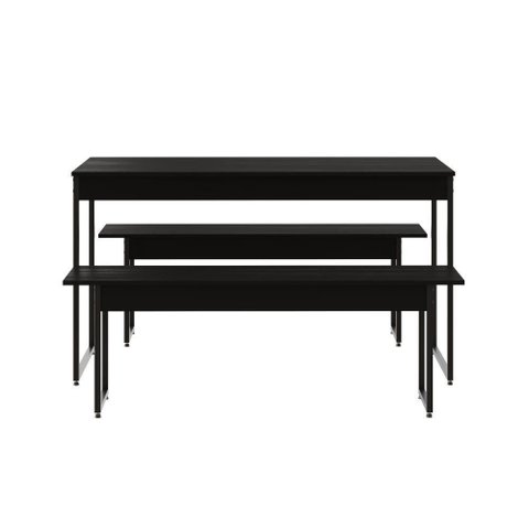 Mesa de Jantar com 2 Bancos Estilo Industrial Tub  Preto Ônix / Est.preta