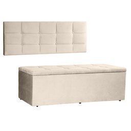 Kit Painel e Calçadeira Baú King 1,95m Roma Suede Bege - Pallazio - 1