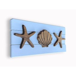 Quadro Decorativo Concha e Estrelas em Madeira Decoração Casa de Praia - 3