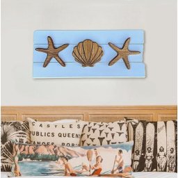 Quadro Decorativo Concha e Estrelas em Madeira Decoração Casa de Praia - 1