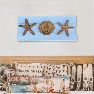 Quadro Decorativo Concha e Estrelas em Madeira Decoração Casa de Praia