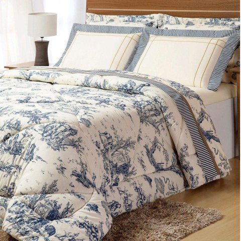 Enxoval Edredom + Jogo de Lençol Porcelana Queen 7 Peças Percal 180 Fios 80% Algodão / 20% Polié