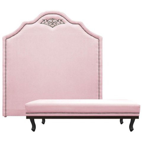 Kit Cabeceira E Calçadeira Solteiro P02 90cm Rosa Bebê