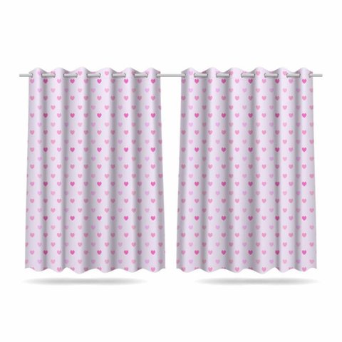 Cortina Infantil Quarto Menina Corações 2,60x1,50m Mod 01
