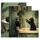 Ver imagem 3 de Kit 3 Quadro Decorativo Gato Banheiro Lavabo Toilette Verde Qualidade Premium Moderno 28x20cm