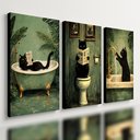 Ver imagem 1 de Kit 3 Quadro Decorativo Gato Banheiro Lavabo Toilette Verde Qualidade Premium Moderno 28x20cm