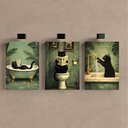 Ver imagem 2 de Kit 3 Quadro Decorativo Gato Banheiro Lavabo Toilette Verde Qualidade Premium Moderno 28x20cm
